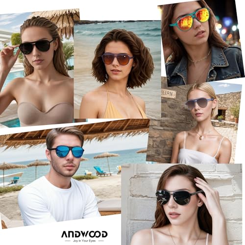 ANDWOOD Retro Polarized Aviator Sunglasses for Women Men Classic 70s Vintage Trendy Square Aviators4