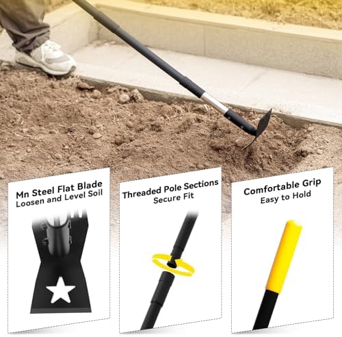 BlumeTrec 2-in-1 Weed Rake and Garden Hoe, 68" Weed Puller Tool with Long Handle, Manual Weeds Remover, Heavy Duty Stand Up Weeder Uprooting Weeding Pull Tool for Garden Yard Lawn Patio - 5