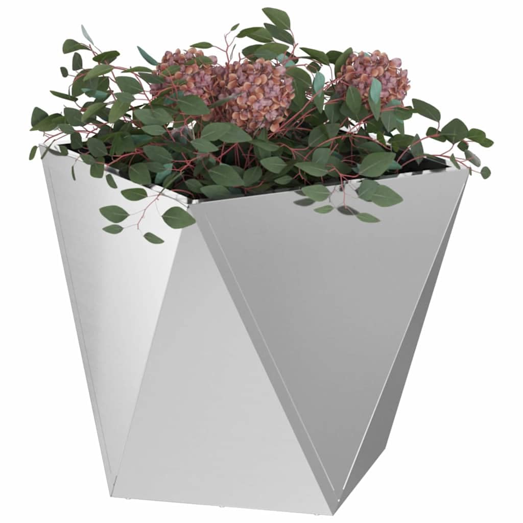 Donica 2 szt Srebrny 50x50x50 cm Stal Galwanizowana Do Ogrodu Tarasu Pojemnik na Rośliny Ozdobne Dekoracyjny Wytrzymały Nowoczesny Design