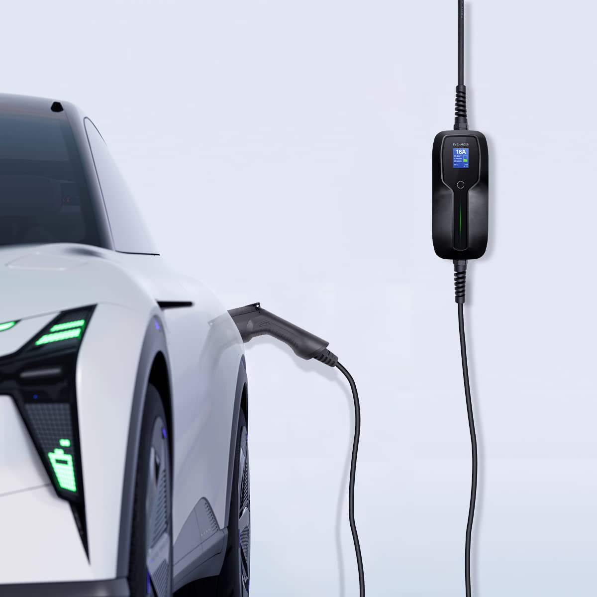 Morec Type 1 Chargeur ev 2,2/3,6kw Chargeur Voiture Electrique Cable de Recharge commutable 10 / 16A EV avec écran Schuko 2 Broches SAE J1772 EVSE 6m / 20ft