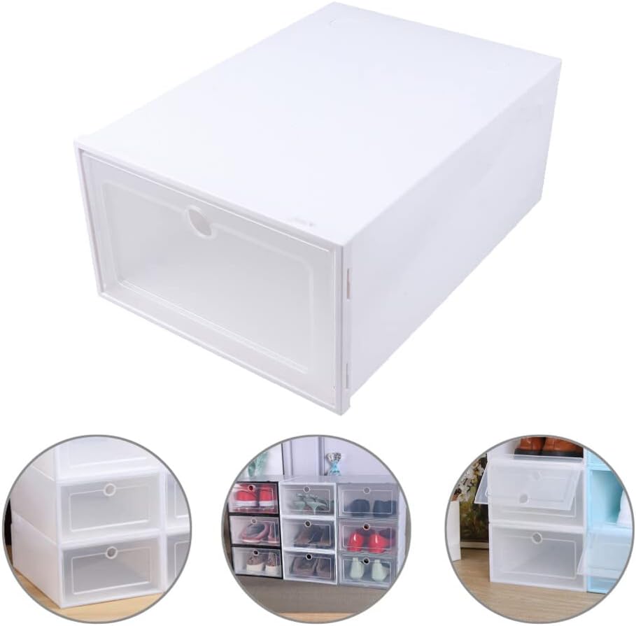 PRETYZOOM Large Shoes Storage Box, 6 Pack Plastic Organized Box For Men'S Shoes, Stackable Shoe Organizer Sneaker Containers For Entryway, Cloest, Foldable Shoe Rack With Lids (33x24x14 cm)