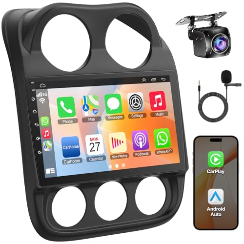 8 Core +64GB Car Radio for Jeep Compass Patriot 2010-2016 10.2 Inch QLED Touchscreen with Carplay&Android Auto Support Bluetooth Back-up Camera FM Radio SWC GPS Navigation