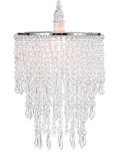 WanEway Lampadario da soffitto a 3 livelli a sospensione con gioielli a goccia in acrilico, paralume decorato di perline con telaio cromato e perline trasparenti, diametro 22cm, trasparente