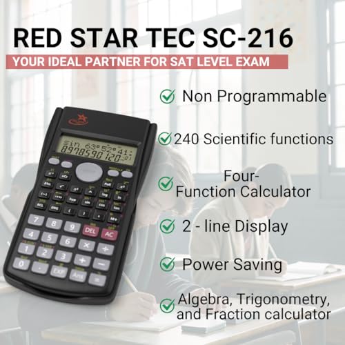Image of Fraction Calculator for School - SC-216 Scientific Calculator by Red Star Tec, with 4 Functions, SAT-Ready, 2-Line Display with Trigonometry, Algebra & Statistics, Non-Graphing Calculator
