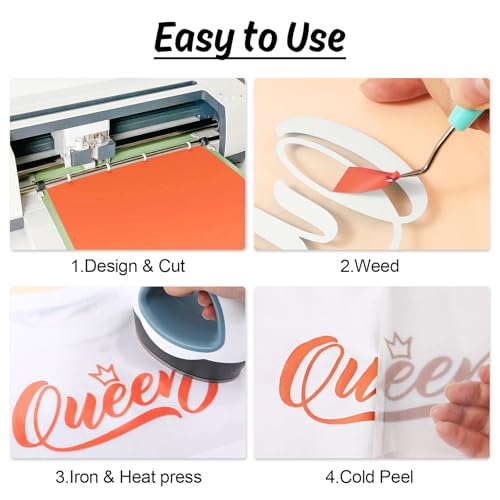 Image of HTVRONT HTV Vinyl Rolls Heat Transfer Vinyl - 12 inch x 5ft Orange HTV Vinyl for Shirts, Iron on Vinyl for All Cutter Machine - Easy to Cut & Weed for Heat Vinyl Design (Orange)