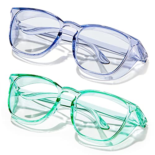 Safety Glasses Anti Fog Safety Goggles Blue Light Blocking Glasses Protective Eye wear Safety Goggles Clear Anti-fog/Anti-Scratch Men Women Glasses (Blue+Green)