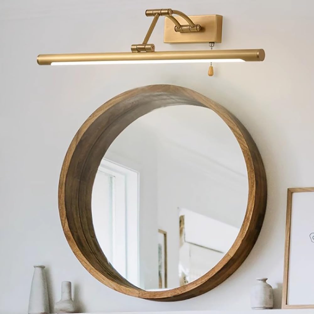 Lampada Specchio LED Moderna, Applique Bagno Tubo Lungo Regolabile Luce per Specchio con Catenella per Trucco Rasatura(Gold,45cm/17.71in)
