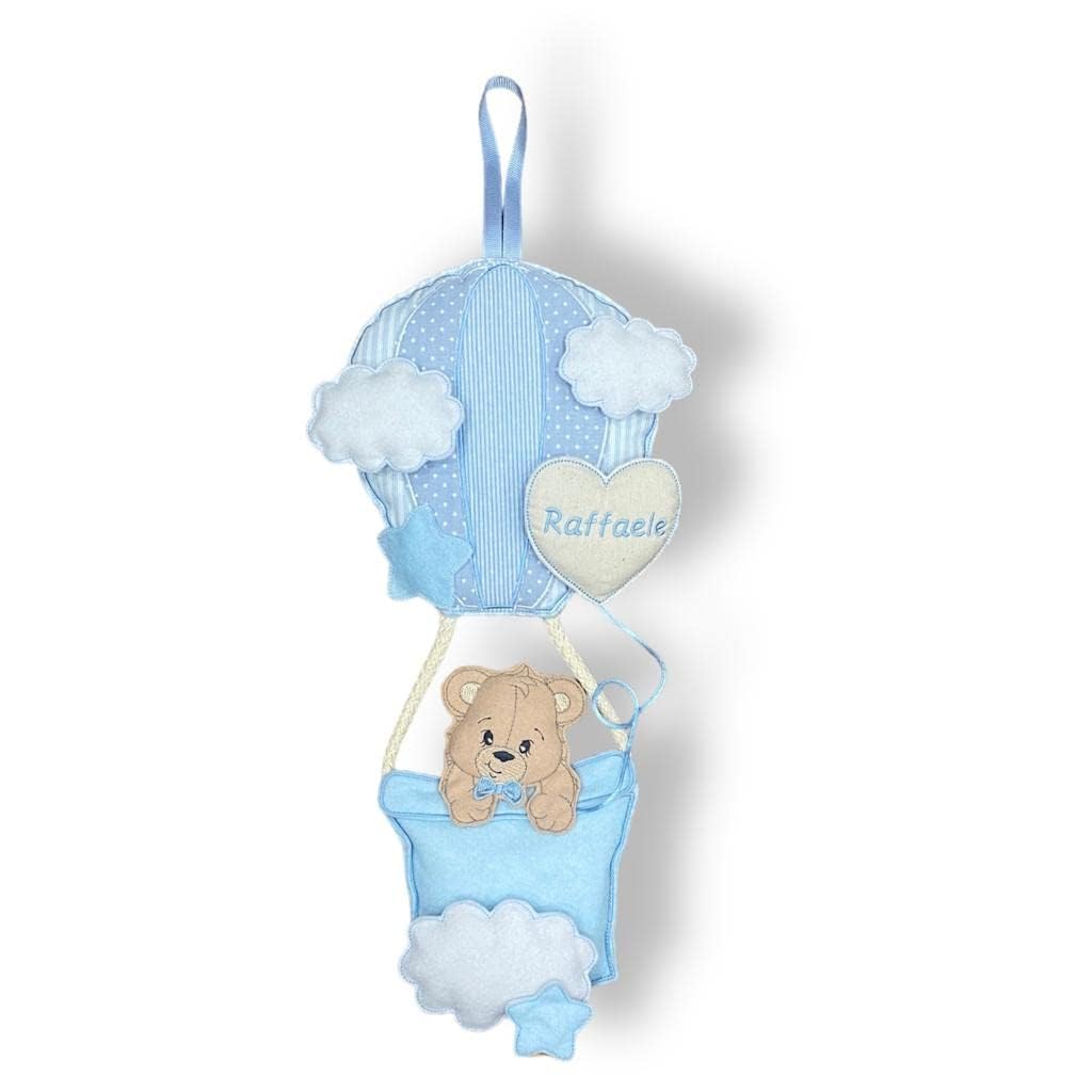 Fiocco Nascita Mongolfiera tema Orsetto - Coccarda Nascita - bimbo - bimba - con nome personalizzato - Fiocco Nascita Mongolfiera con Orsetto - Made in Italy - Handmade