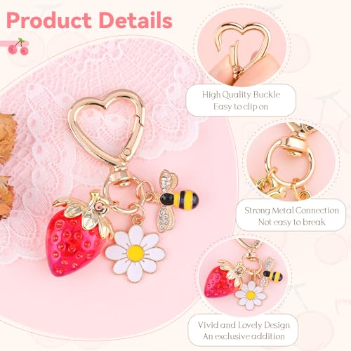 Image of TINKRSTUFF Cherry Bag Charm Cute Key Chains Cherry Purse Charms for Handbags, Strawberry Keychain Best Gifts