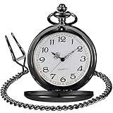 LYMFHCH Classic Smooth Vintage Quartz Pocket Watch, Arabic Numerals Scale Mens Womens Watch with Chain (Black)