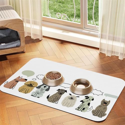 Hundefuttermatte mit Sprechblasen-Motiv für Böden, saugfähig, schnelltrocknend, Platzsets zum Füttern von Katzen und Haustieren mit rutschfestem Gummi für Hundefutter und Wassernapf