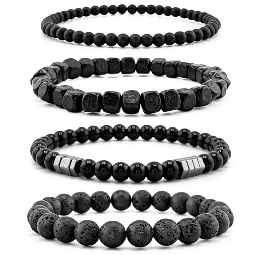 Lameybrt Party Jewelry Multi - layer Bracelet Set Casual Wear Black Beaded Bracelets for Men (F03, One Size)