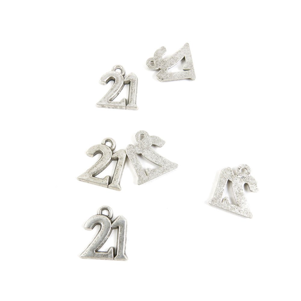 50 Pieces Antique Silver Tone Jewelry Charms R7NN2Z Number Numeral 21 Tag Craft Art Making Crafting Beading
