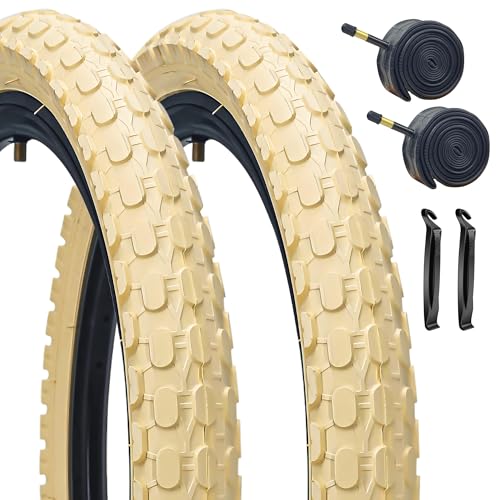 Kids Bike Tire 16 Inch Folding Bicycle Replacement Tire 16 X 2.125 Fit Children Road Bike (2 Tires 2 Tubes/Cream)