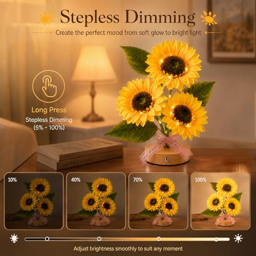 Image of Flower Table Lamps, Rechargeable Touch Dimming Sunflower Night Light, LED Artificial Flower Lamp, Table Centerpieces for Birthday Holiday Party Wedding Room Decoration