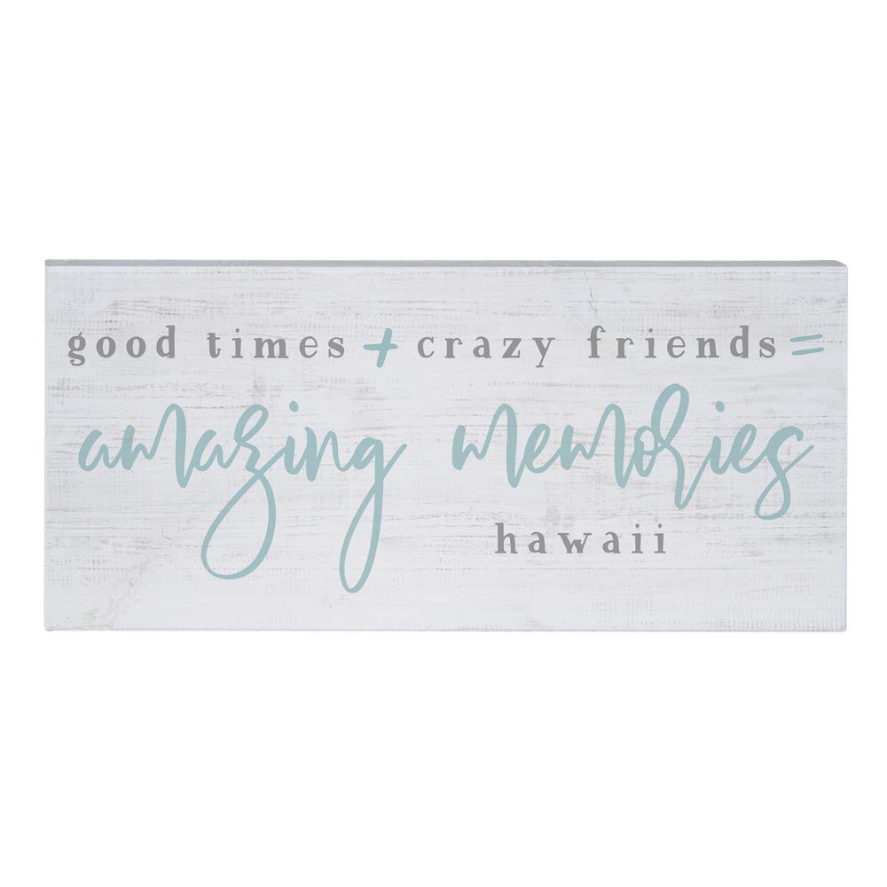 Happy Aloha Hawaiian Shoreside Coastal Beach Wooden Inspire Board Plaque Sign - 12" x 5.5" x 0.75", Made in The USA (Amazing Memories - Hawaii)
