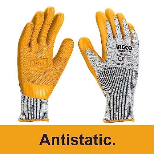 Image of Ingco Hand Gloves, Anti Cut Resistant, Industrial Use Safety Gloves, Gardening Gloves, for Finger and Hand Protection.