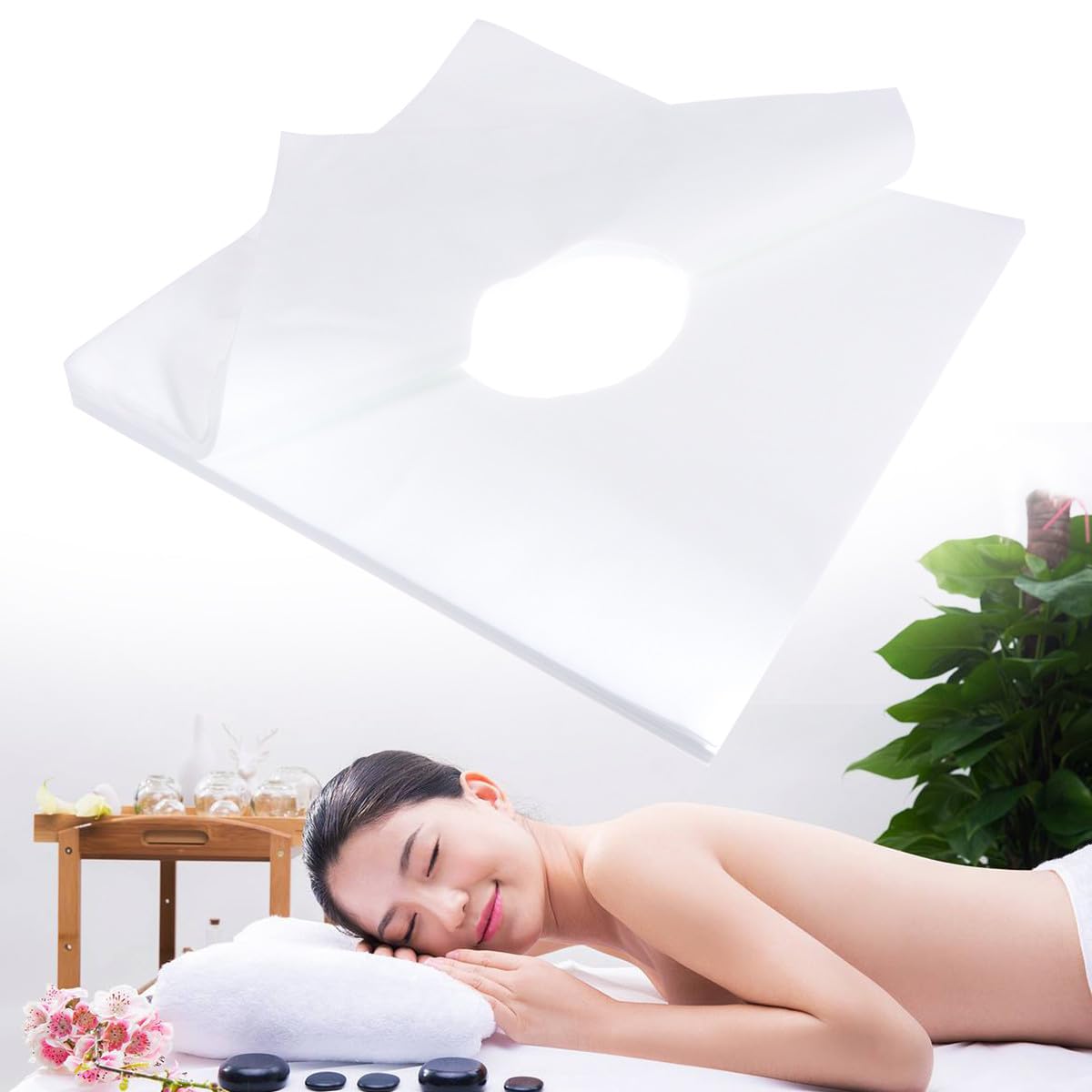 TOYANDONA Almohadas Desechables Orificio Facial para Masaje Cojín No Tejido 200 Unidades Funda Transpirable para Camilla de SPA Higiene y Comodidad Profesional
