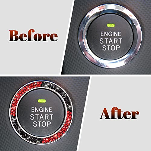 Image of ToBeQueen Red Black Bling Push Start Button Cover Ring Emblem Sticker, Interior Decoration Crystal Diamond Rhinestone Car Decor Red and Black Car Accessories for Women, Red and Black