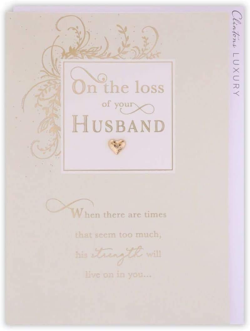 Clintons: On The Loss Of Your Husband, Gold Text With Heart Charm, Loss Of Husband Sympathy Card, 127x178mm, multi-color