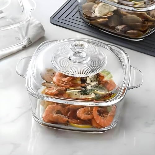 Image of bellemax 1pcs Set of 1500ml Each Casserole with Glass lid Microwave Oven Safe Serving Bowl Tempered Glass, for Rice and Boiling Food Multipurpose (BM-03)