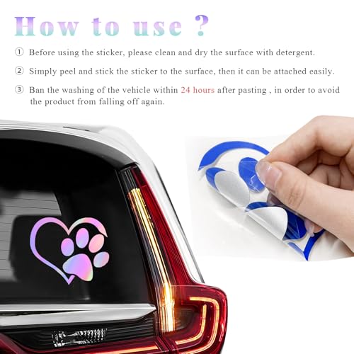 Image of DXNQ Pet Dog Paw Puppy Love Heart Vinyl Decal, 4.6 inch x 3.7 inch Heart with Dog Paw Print Reflective Bumper Stickers, Cute Waterproof Puppy Footprint Heart Decal for Window Laptop Wall (Colorful)