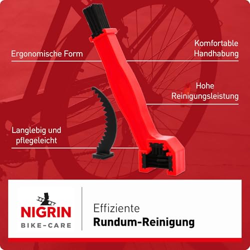 NIGRIN Bike Care Kettenreinigungsbürste 3in1, Multi-Reinigungstool, zum Reinigen von Ketten, Ritzel, Kettenschaltungen, einfach umsteckbar schwarz, rot 1 Stück
