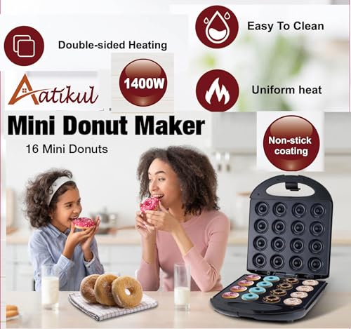 Mini Donut Maker Pancake Waffle Maker Machine for Instant Breakfast, Snacks, Dessert; Non-stick Surface, Cake Machine, Waffle maker, Kid\'s friendly, Double-Sided Heating Makes 16 Donut, doughnut - Thumbnail 2