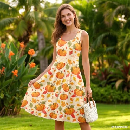 Image of Renewold Women's Sleeveless Tank Dress with Pockets, Casual Scoop Neck A-Line Sundress for Summer, Travel and Vacation