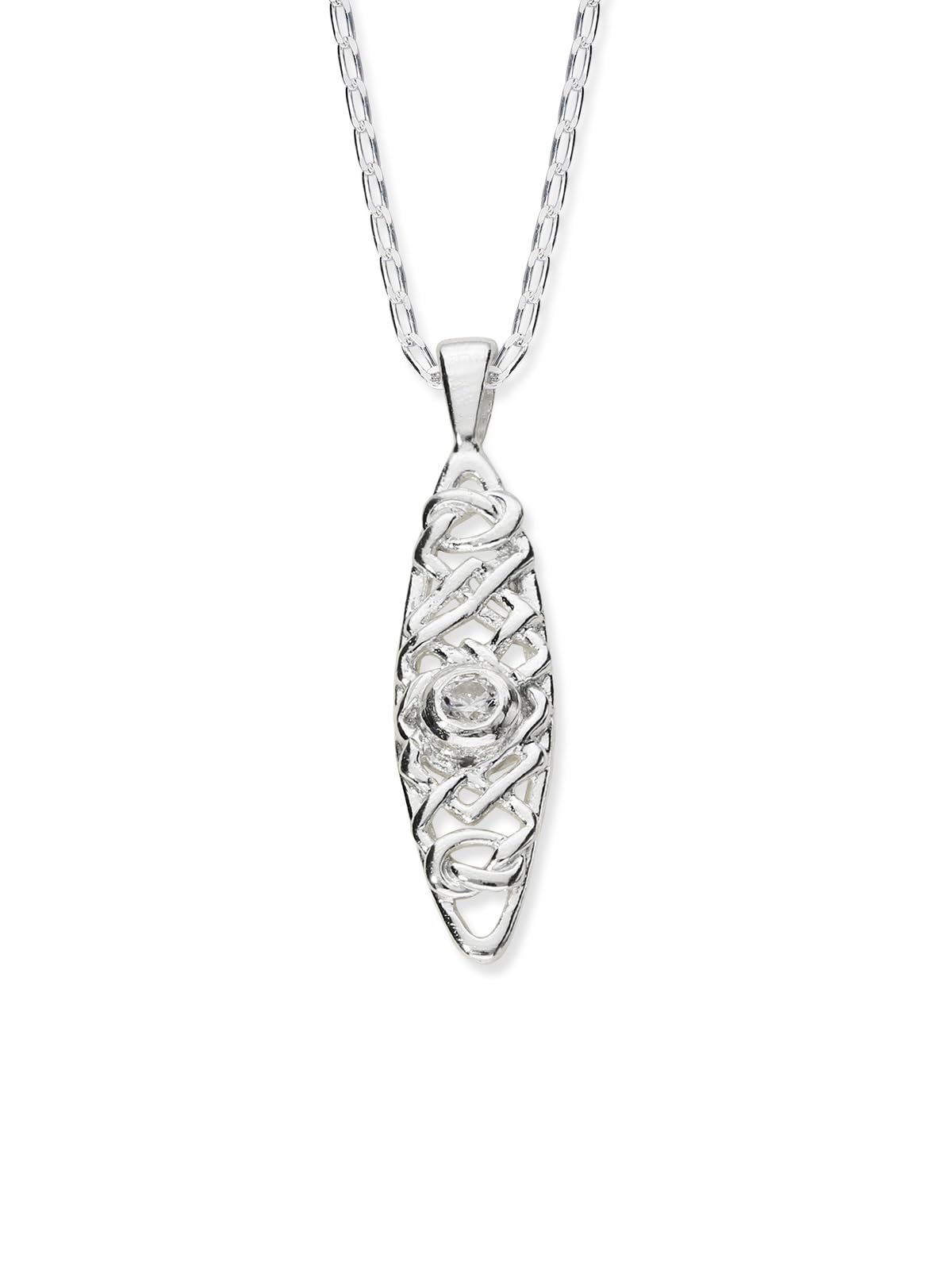 ORTAK 925 Sterling Silver Celtic Handmade Pendant with Cubic Zirconia Stone, Filigree Design, 28mm x 6mm, Elegant Necklace for Casual and Formal Wear