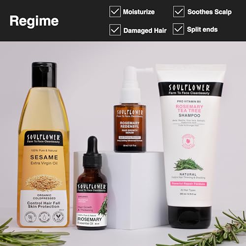 Image of Soulflower Organic Sesame Oil for Hair Growth, Reduce Hair Fall, Moisturuzer, Prevents Dandruff, 100% Pure, Ecocert Organic Certified, Natural, No Mineral Oil & Preservatives, 225ml (Pack of 2)