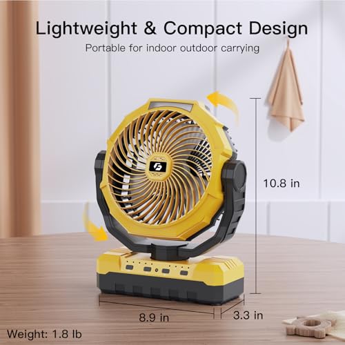 Image of FRIZCOL 3-in-1 Camping Fan - Portable Fans Rechargeable - 24000mAh Battery Powered Fan with Light & Remote for Indoor, Outdoor, Tent, Travel, Fishing, Jobsite, Gifts for Men Dad Him - Yellow