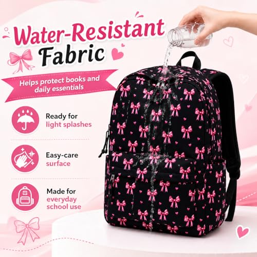 Image of LOIDOU Backpack for Girls School Backpacks Bookbags for Elementary Middle School Women Laptop Backpacks (Bow Tie Black, L-17)