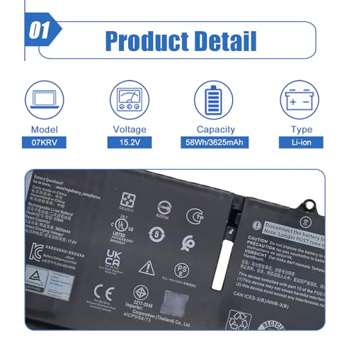 Image of 58Wh 07KRV Laptop Battery Replace for Dell Latitude 5430 5530 Precision 3570 P104F P104F005 P104F006 P137G P137G004 P137G005 P137G006 Series Laptop O7KRV 4FVJG Y86WG 8WRCR 078FWY H4PVC 15.2V
