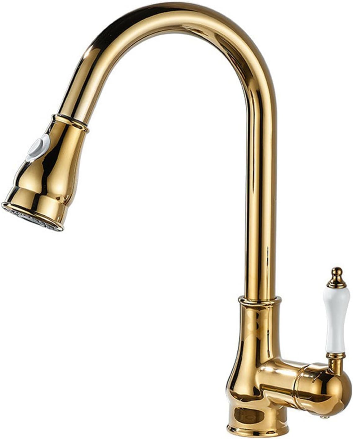 Grifos de Cocina Retro Vintage con Rociador Extraíble Caño Giratorio de Un Orificio de Mezclador de Fregadero Mm Monomando Agua Fría y Caliente Color Dorado Grifo de Cocina Fregadero Mm