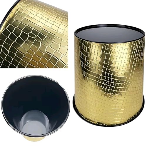 Image of NBHUZEHUA 2.6 Gallon Gold Metal Home Office Trash Can for Near Desk Bedroom Room Dorm Small Waste Paper Basket Garbage Can Trash Bin Dustbin