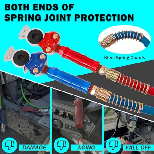 CheeMuii 12 FT Semi Truck Air Line Kit With Gladhand Holder and Springs - Red & Blue Brake Hoses and 7 Way Trailer Cord 3-in-1 for Tractor