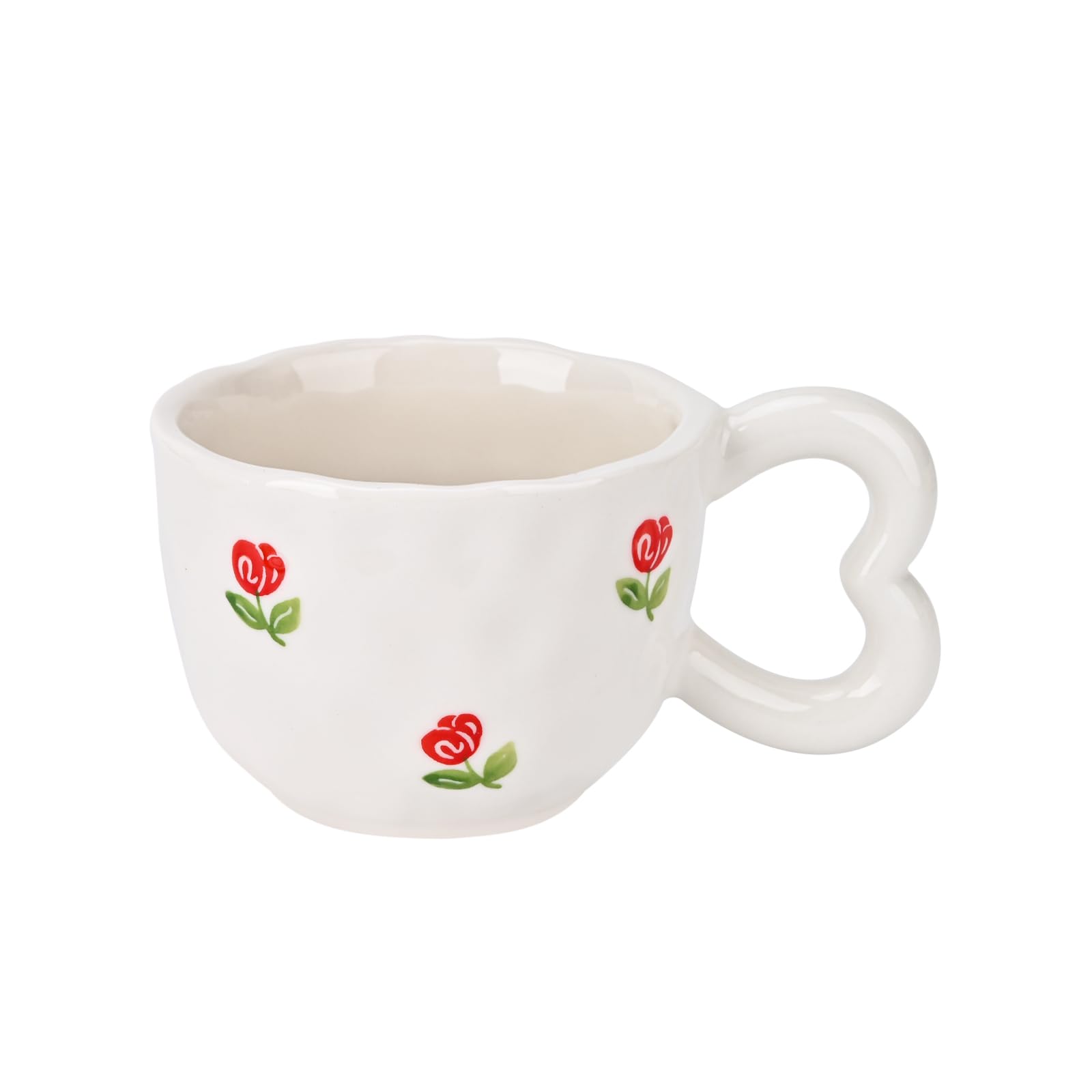 Koythin Ceramic Coffee Mug, Cute Creative Heart Handle Mug Design for Office and Home, Dishwasher and Microwave Safe, 10.5 oz/300 ml for Latte Tea Milk (Vintage Rose)