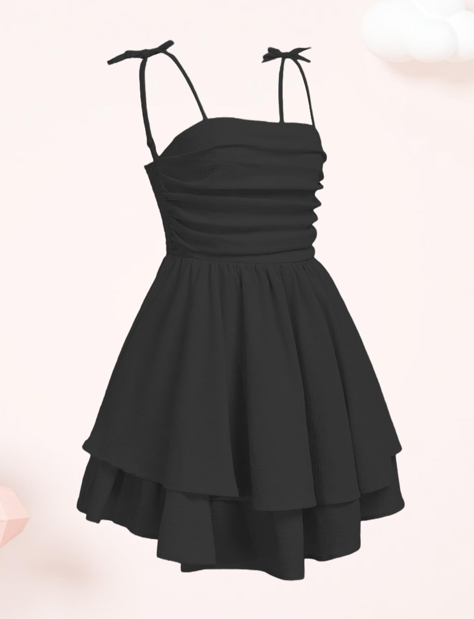 Vestido de Verano sin Mangas para Niña - Tirantes Finos con Lazo de Mariposa, Vestidos de Doble Capa A-Line Vestido de Noche 8-12 Años