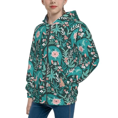 Lephants in the Jungle Kids Pullover Hoodies Boys Zip Up Sweatshirts Girls Athletic Clothes with Pocket