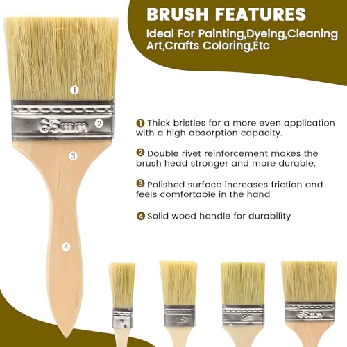 BREANIFULL 30 Stück Malerpinsel mit Holzgriff 23/35/45/60mm Pinsel Set für Farben Lack Klebstoffe Beizpinsel Malerpinsel für Lacke Lasuren Öle Wand-Farben Acryl am Holz Metall