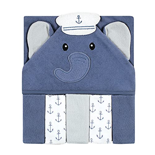 Image of Hudson Baby Unisex Baby Hooded Towel and Five Washcloths, Sailor Elephant, One Size