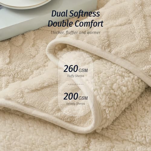 Wemore Weighted Blanket for Adults Twin Size 20 lbs, Dual Sided Soft Fuzzy Jacquard Sherpa Weighted Blankets for Sleeping, Cozy Fluffy Knitted Heavy Blanket for Couch Bed, Khaki, 60 x 80 inches