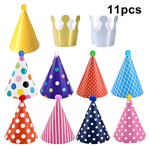 Dokpav Cappelli di Compleanno, 11pcs Cappelli per Feste di Compleanno, Cappellini Capodanno, Cappelli Festa Compleanno per Bambini