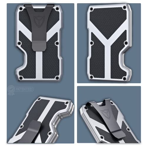 DONWORD Minimalist Wallet for Men RFID Blocking Aluminum Wallet Carbon Fiber Card Case Metal Wallet Minimalist Front Pocket Card Holder Cash Strap Mens Wallet2