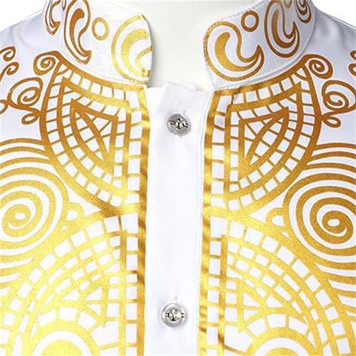 Generisch Afrikanisches Herren-Outfit, Langarm-Dashiki mit goldfarbenem Druck und Hose, traditioneller Anzug, 2-teiliges Set – Bild 7