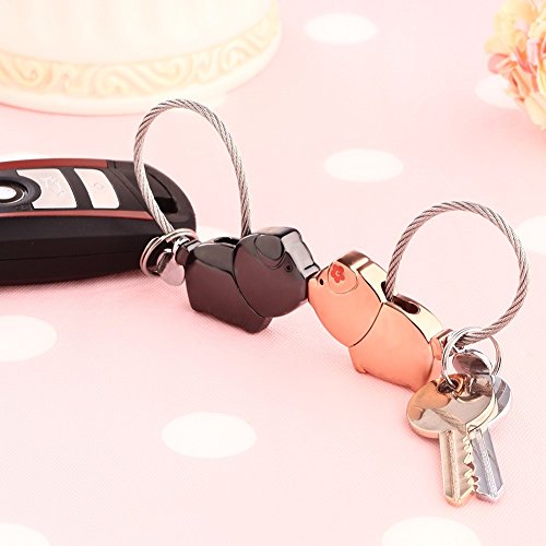 DOJoykey Liebhaber Schlüsselanhänger 1 Paar Schweine partneranhänger mit Magnetischen Mund,Süßes Geschenk für Valentinstag, Weihnachten, Hochzeit,Zink-Legierung (Glänzendes Schwarzes+Rosen-Gold)