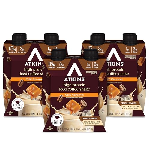 Atkins Caf Caramel Iced Coffee Flavored Protein Shake High Protein Shake Low Glycemic Low Carb and Low Sugar Keto Friendly Gluten Free 12 Count