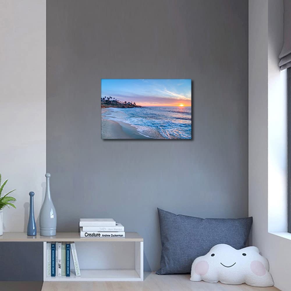 TISHIRON Canvas Wall Art Seaside Sunset Painting Wall Decorations for Living Room Bedroom Modern Family Bathroom Hang Pictures Wall Artwork Office Canvas Art Prints Framed Ready to Hang (18X12in) - Image 3