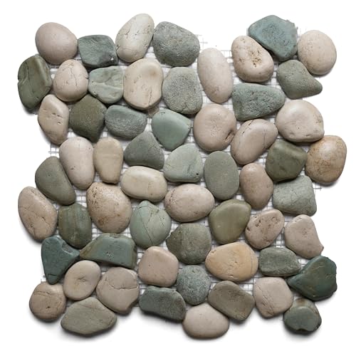 CNK Tile Sea Green & White Glazed Pebble Tile - 12' x 12' Handcrafted...